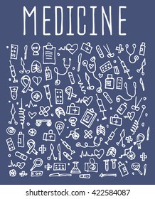 Hand drawn Medicine elements, seamless logo, doodles elements, seamless background. sketchy illustration 
