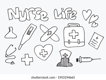 Ensemble de doodles de médecine et de santé dessinés à la main.Illustration vectorielle. : image vectorielle de stock
