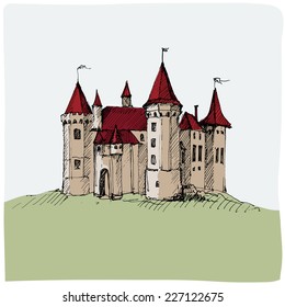 Hand drawn medieval castle.