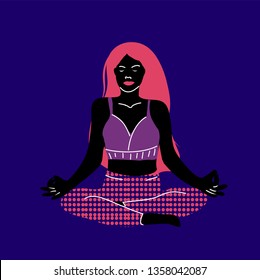 hand drawn meditation girl flat pop art design style vector illustration