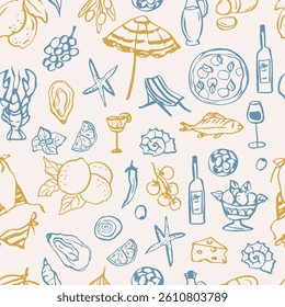 Hand drawn mediterranean elements background