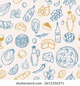 Hand drawn mediterranean food background