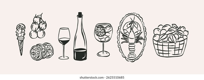 Hand drawn mediterranean food collection