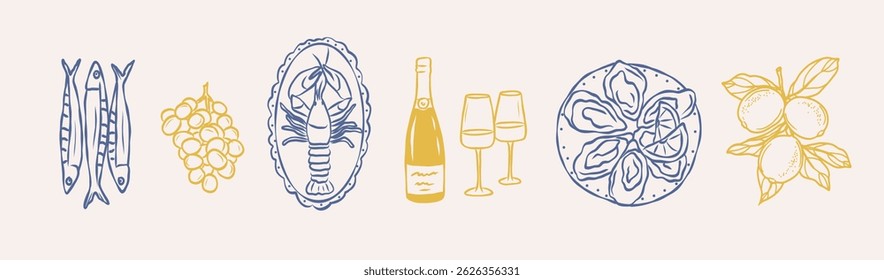 Hand drawn mediterranean food collection