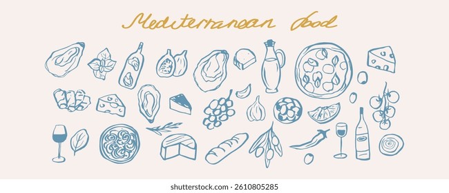 Hand drawn mediterranean food illustration