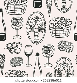 Hand drawn mediterranean food seamless pattern