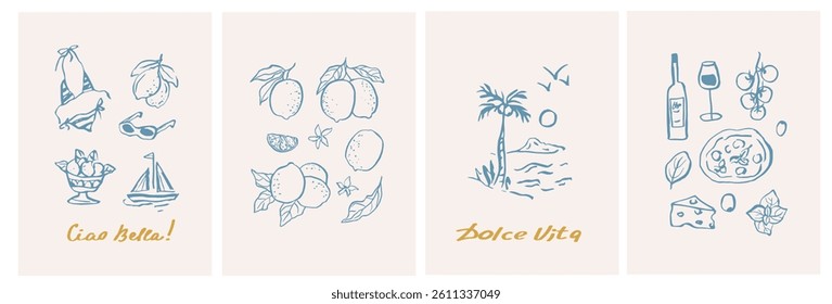 Hand drawn mediterranean posters collection