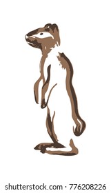 Hand drawn meerkat or ground squirrel. Vector illustration painted by ink. Silhouettee of animal on white background.