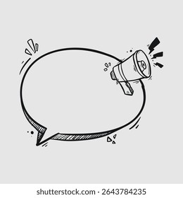 Hand drawn Megaphone Announcement Bubble Empty Speech Balloon with Speaker Illustration