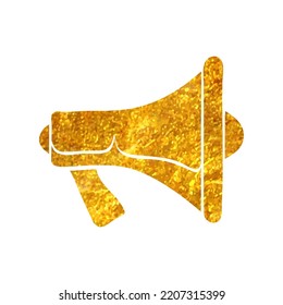 Icono de Megáfono dibujado a mano en ilustración vectorial de textura de lámina dorada