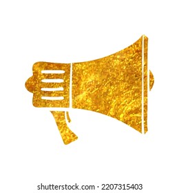 Icono de Megáfono dibujado a mano en ilustración vectorial de textura de lámina dorada