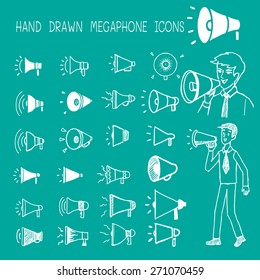 Hand Drawn Megaphone Icons.