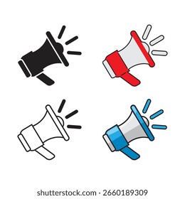 Ícones de Megafone desenhados à mão em estilo plano para anúncio, alerta ou notificação