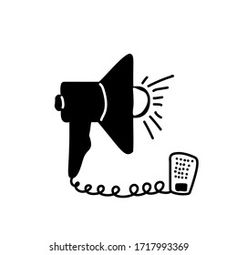 Handgezeichnetes Megaphon einzeln auf Weiß. Vektorillustration-Illustration im Stil-Doodle.