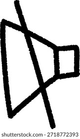 Megáfono dibujado a mano que simboliza el icono mudo y ningún concepto de sonido, aislado en el fondo blanco