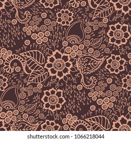 Hand drawn mehndi seamless pattern. Boho pattern. Vector illustration