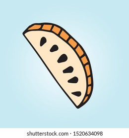 Hand drawn melon isolated on blue background in unique trendy organic style. Vector illustration for menu design, packaging, cooking book.

