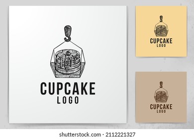 hand drawn melted cupcake, and crane logo Designs Inspiration Isolated on White Background