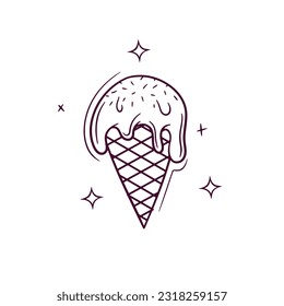 Hand Drawn Melted Ice Cream. Doodle Vector Sketch Illustration