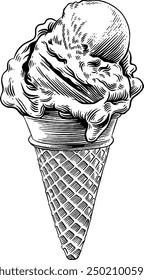 Hand drawn Melting Ice Cream in a Cone Sketch Illustration