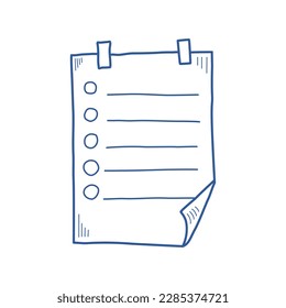 Hand drawn memo paper sheet icon in flat style. Sticky note vector illustration on isolated background.  To do list sign business concept.
