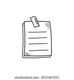 Hand drawn memo paper sheet icon in flat style. Doodle sketch vector illustration on isolated background. Doodle page sign business concept.