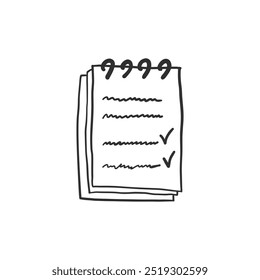 Ícone de folha de papel para memorando desenhado à mão em estilo plano. Ilustração de vetor de lista de verificação em plano de fundo isolado. Conceito comercial de assinatura de lista de tarefas pendentes.