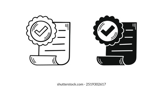 Ícone de folha de papel para memorando desenhado à mão em estilo plano. Ilustração de vetor de lista de verificação em plano de fundo isolado. Conceito comercial de assinatura de lista de tarefas pendentes.