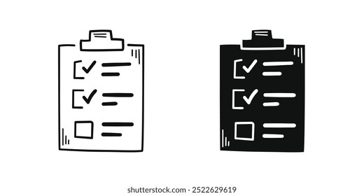 Ícone de folha de papel para memorando desenhado à mão em estilo plano. Ilustração de vetor de lista de verificação em plano de fundo isolado. Conceito comercial de assinatura de lista de tarefas pendentes.