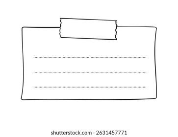 Hand drawn memo paper sheet, sticky note, reminder, to do list, sticky tape. Bullet journal elements in line art doodle style.