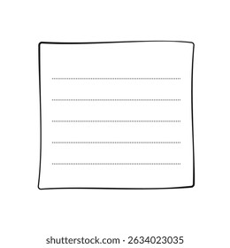 Hand drawn memo paper sheet, sticky note, reminder, to do list, sticky tape. Bullet journal elements in line art doodle style.
