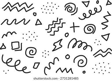 Mão desenhada Memphis Estilo Doodle Elementos Conjunto Com Formas Abstratas E Rabiscos