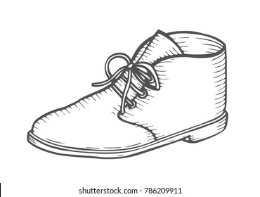 Hand drawn men boots. vector illustration. Men's fashion shoes. Vector sketch. White black isolated. Sketch etch ink line.