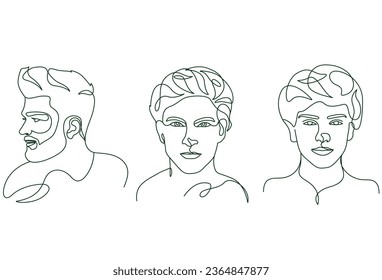 Hand drawn men face and hairstyle continues line drawing elegant minimalist artwork illustration. 