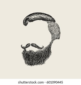 Hand drawn men's beard with haircut - trendy, barbershop, lumberjack, hipster VECTOR ART