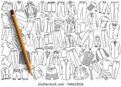 Hand drawn men's clothing vector doodle set background