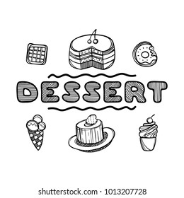 Hand drawn menu for cafe with food. Sketch concept illustration. Linear graphic. Food flyer.