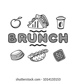 Hand drawn menu for cafe with food. Sketch concept illustration. Linear graphic. Food flyer.