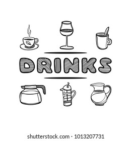 Hand drawn menu for cafe. Sketch concept illustration. Linear graphic. Food flyer.