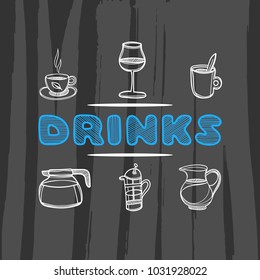 Hand drawn menu for cafe. Sketch concept illustration. Linear graphic. Food flyer.