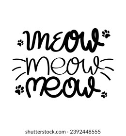 Hand Drawn Meow Calligraphy Text Vector Design.