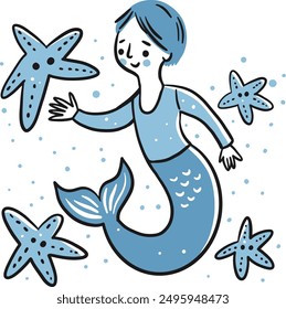 Hand Drawn mer-boy Boy mermaid