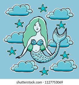 Hand drawn mermaid. Vector illustration. 