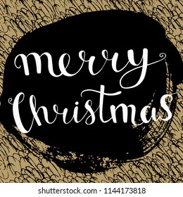 Hand drawn Merry Christmas card with hand painted ink textures and lettering