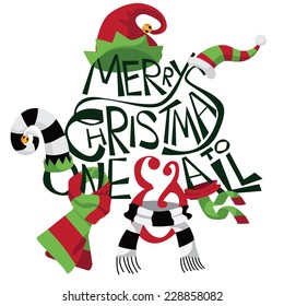 Hand drawn Merry Christmas with cartoon holiday hats and scarves  EPS 10 vector
