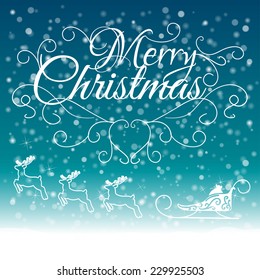 Hand Drawn Merry Christmas Decoration Of Calligraphic Design Element with reindeer, vector illustration.