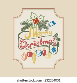 Hand Drawn Merry Christmas Decoration Of Calligraphic Design Element, vector illustration.