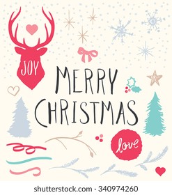 Hand Drawn Merry Christmas Elements Vector Set