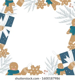 Hand drawn Merry Christmas Flat lay. New year flat illustration in modern style.
