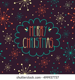 Hand Drawn Merry Christmas Greeting Card.